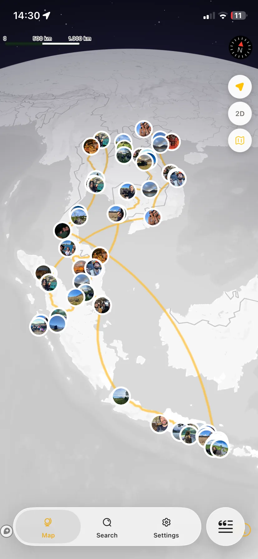 The same route drawn on Somada’s paper map